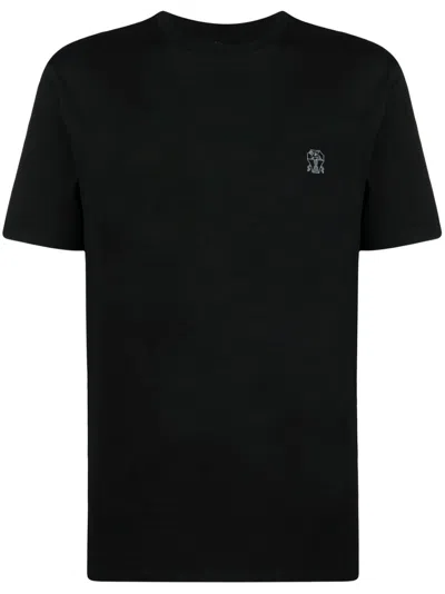 BRUNELLO CUCINELLI BLACK LOGO-PRINT COTTON T-SHIRT