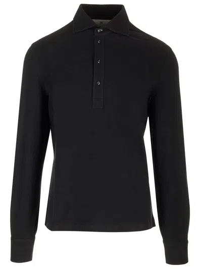 Brunello Cucinelli Black Long-sleeved Cotton Polo Shirt