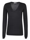 BRUNELLO CUCINELLI BLACK LUREX SILK-CASHMERE V-NECK SWEATER