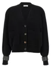 Brunello Cucinelli Ribbed Texture Cardigan With Contrasting Cuffs In Black