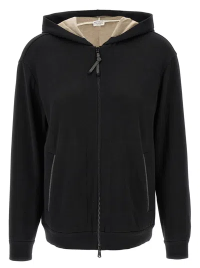 BRUNELLO CUCINELLI BLACK MONILE HOODIE