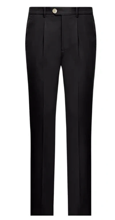 Brunello Cucinelli Black Pleated Front Cotton Trousers