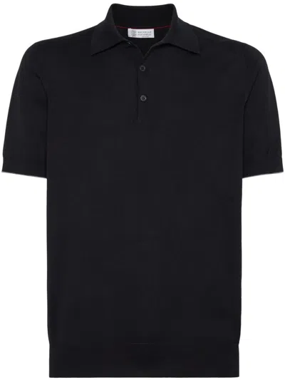 Brunello Cucinelli Black Polo Shirt In Cotton Short-sleeves With Bottons