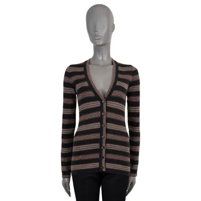 Pre-owned Brunello Cucinelli Black Red Wool Lurex Striped Cardigan Sweater Xs