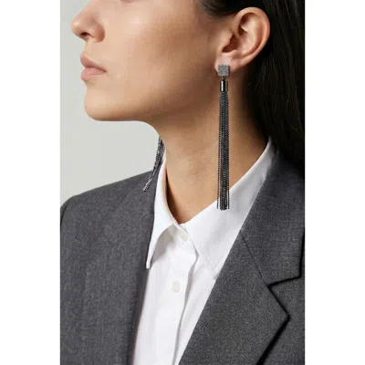 Brunello Cucinelli Black Rhodium Tassel Earrings In ["black"]