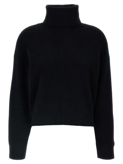 BRUNELLO CUCINELLI BLACK RIBBED TURTLENECK SWEATER