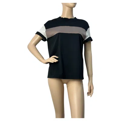 Pre-owned Brunello Cucinelli Black Satin Stripe Short Sleeve T-shirt Sz.s