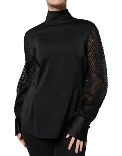 Pre-owned Brunello Cucinelli Black Silk Blend Long Sleeves Blouse Women's Top ()