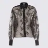 Brunello Cucinelli Sheer Silk Shirt With Intricate Leaf Patterns In Black