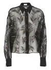 Brunello Cucinelli Black Silk Shirt With Floral Embroidery In Black