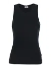 BRUNELLO CUCINELLI BLACK SLEEVELESS TOP WITH ROUND NECK AND MONIL DETAIL ON THE REAR IN COTTON STRETCH WOMAN