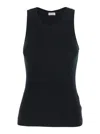 Brunello Cucinelli Black Sleeveless Top With Round Neck And Monil Detail On The Rear In Cotton Stretch Woman
