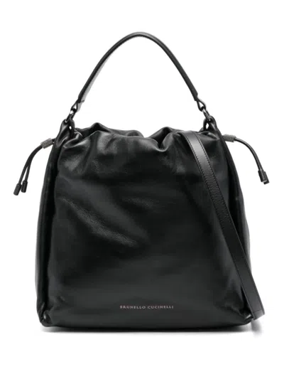 BRUNELLO CUCINELLI BLACK SOFT LEATHER BUCKET BAG