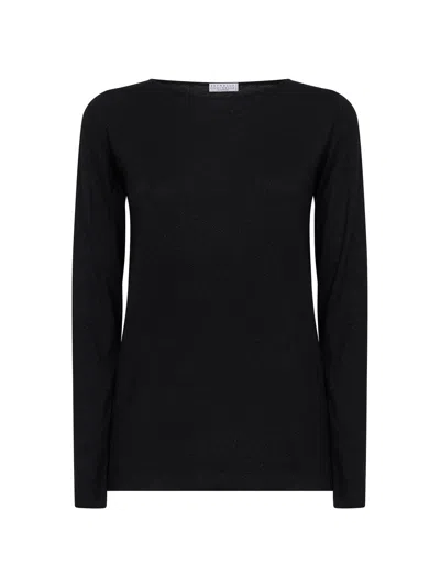 Brunello Cucinelli Black Sparkling Cashmere And Silk Lightweight Sweater