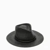 BRUNELLO CUCINELLI BLACK STRAW FEDORA HAT WITH LEATHER AND BEADED HEADBAND FOR WOMEN