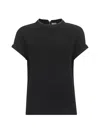 Brunello Cucinelli Short-sleeved T-shirt With Rolled Sleeves And Keyhole Detail In Black