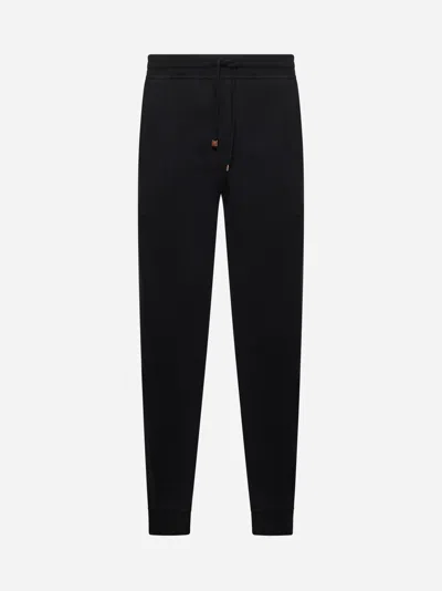 BRUNELLO CUCINELLI BLACK TECHNO COTTON FLEECE JOGGERS