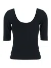 Brunello Cucinelli Ribbed Scoop Neck Short Sleeve Top In Black