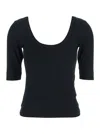 Brunello Cucinelli Ribbed Scoop Neck Short Sleeve Top In Black
