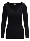 Brunello Cucinelli Black V-neck Pullover With Beads Detailing