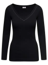 Brunello Cucinelli Black V-neck Pullover With Beads Detailing In Black