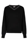 Brunello Cucinelli Cashmere Sweater With Precious Ribbed Neckline In Black