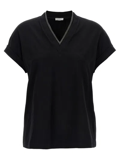BRUNELLO CUCINELLI BLACK V-NECK T-SHIRT