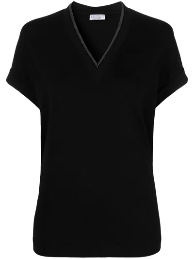 BRUNELLO CUCINELLI BLACK V-NECK TOP