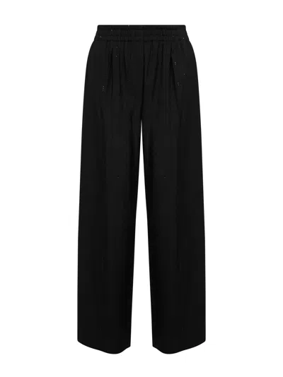 Brunello Cucinelli Women Black Viscose Trousers With Embroidered Sequins