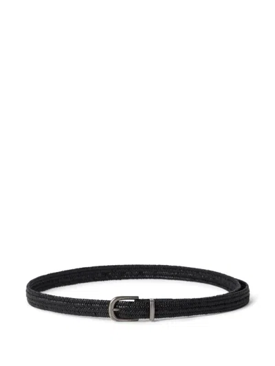 BRUNELLO CUCINELLI BLACK WEAVE LEATHER BELT