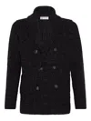Brunello Cucinelli Textured Knit Double-breasted Jacket In Black