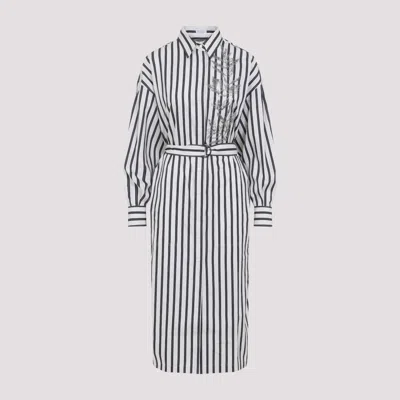 BRUNELLO CUCINELLI BLACKWHITE FLORAL-EMBROIDERED SHIRT DRESS