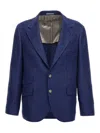 Brunello Cucinelli Single Breast Linen Blazer Jacket In Blue