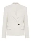 Brunello Cucinelli Linen Sparkling Canvas Blazer With Monili In White