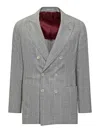 Brunello Cucinelli Double-breasted Grey Blazer With Pinstripe Pattern