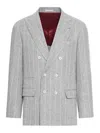 Brunello Cucinelli Double-breasted Blazer In Pinstripe Pattern In Grey