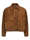 Brunello Cucinelli Brown Jacket With Classic Collar In Suede Woman In Brown