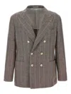 Brunello Cucinelli Deconstructed Blazer With Striped Pattern And Button Detailing In Gray