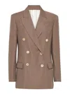 Brunello Cucinelli Women Linen Blend Double-breasted Jacket In Brown