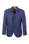 Brunello Cucinelli 3-button Jacket Unlined In Fresh Wool Canvas. The Buttons Are In Brown Horn In Blue