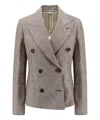 Brunello Cucinelli Double-breasted Jacket With Oversized Cut And Jewel Embroidery In Brown