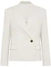 Brunello Cucinelli Linen Sparkling Canvas Blazer With Monili In Brown
