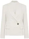 Brunello Cucinelli Linen Sparkling Canvas Blazer With Monili In Brown