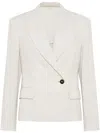 Brunello Cucinelli Linen Sparkling Canvas Blazer With Monili In Brown
