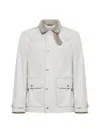 Brunello Cucinelli Cotton-gabardine Field Jacket In Ghiaccio+bianco