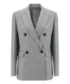 Brunello Cucinelli Linen Double-breasted Jacket In Grey