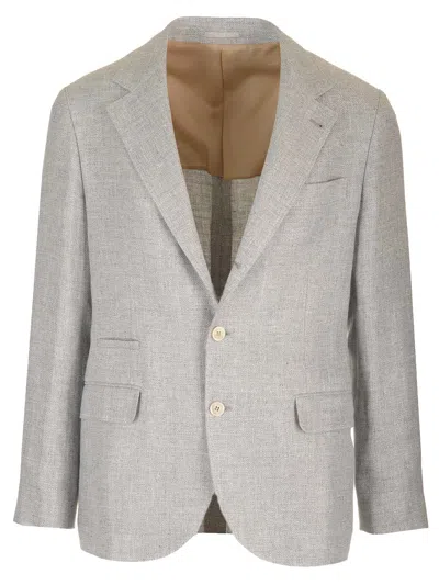 Brunello Cucinelli Blazer In Linen, Wool And Silk In Grey