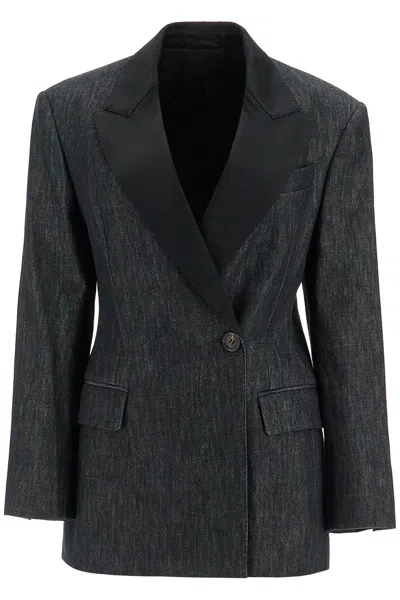 Brunello Cucinelli Cotton Denim-effect Twill Blazer With Monili In Dark Denim