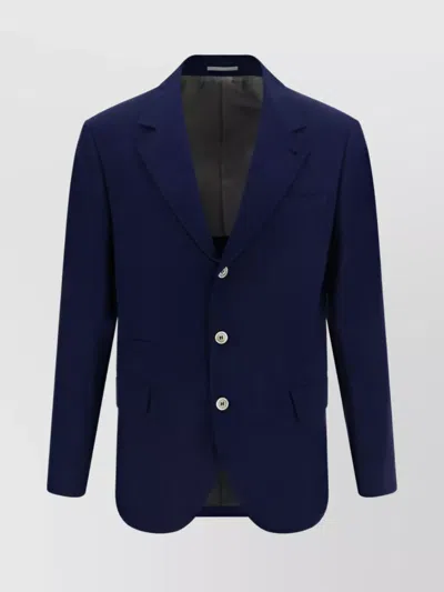 Brunello Cucinelli Blazer Jacket Cotton Contrasting Buttons In Blue