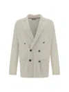 Brunello Cucinelli Double-breasted Linen Blazer In Cream